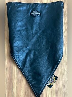 Vintage Harley Davidson Black Leather Snap Bandana Face Mask Neck Protector Y2K